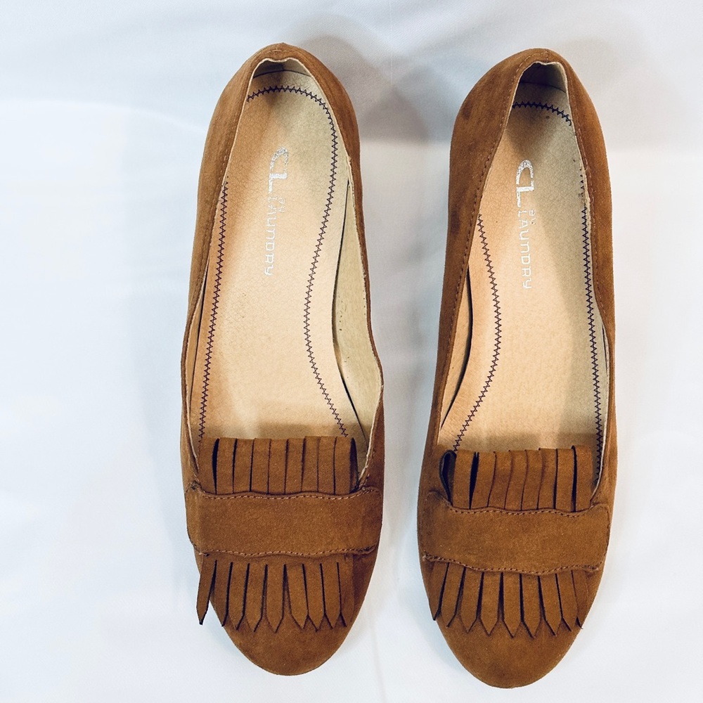CL by Laundry Suede Annette Heeled Moccasin Loafers - Whiskey/Brown - 7